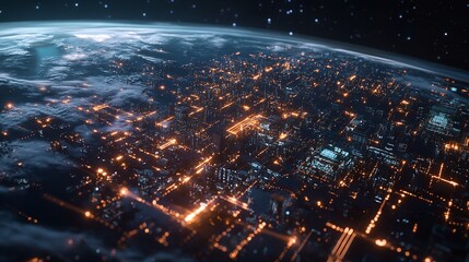 Obraz premium Earth planet at night. Abstract wallpaper. City lights on planet.