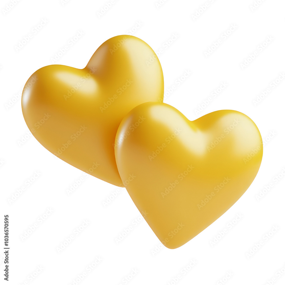 Canvas Prints two yellow hearts 3d render icon isolated on transparent background cutout