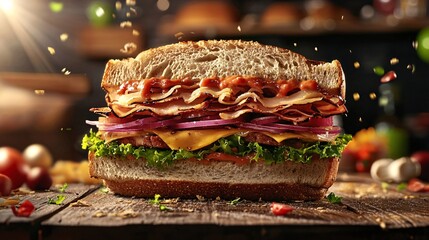 A vibrant poster template showcases a central sandwich illustration, leaving plenty of room for your custom message to celebrate the day dedicated to this beloved food.