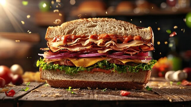 A vibrant poster template showcases a central sandwich illustration, leaving plenty of room for your custom message to celebrate the day dedicated to this beloved food.