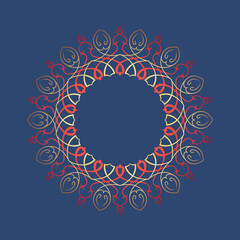 Elegant Floral Mandala with Gold and Red Gradients on Deep Blue Background