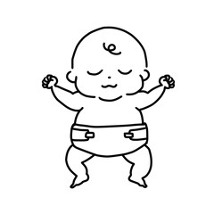 An adorable illustration of a baby in a diaper who sleeps comfortably in a large shape with her hands up.