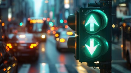 Green Traffic Light in Busy City