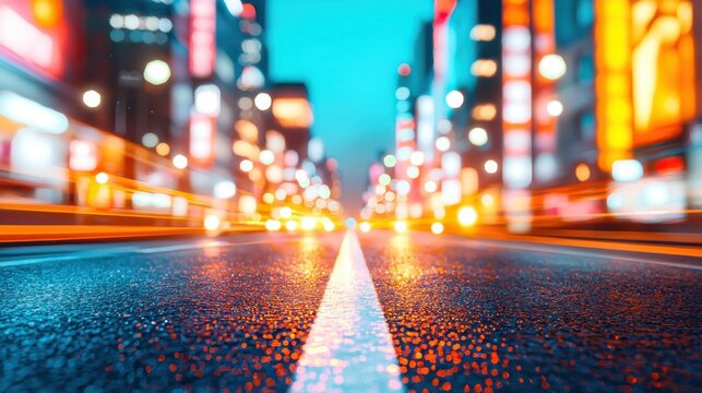 Night city traffic in motion with blurred lights and fast-moving cars on a busy street, captured in a time-lapse effect