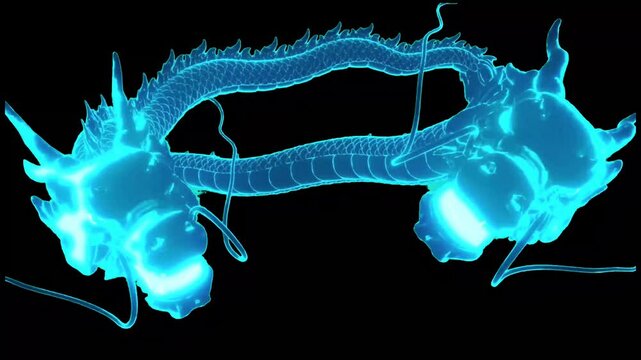 Animation two blue dragon on black background.