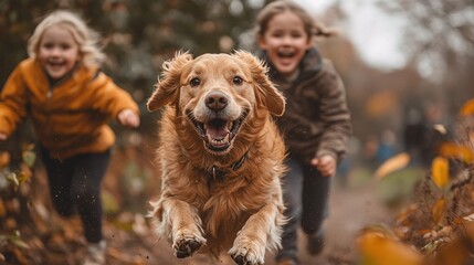 Joyful Family Moment with Dog in Nature