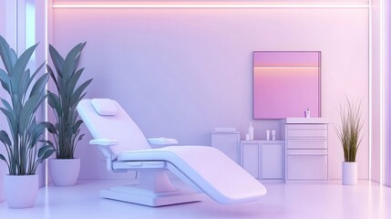 Laser hair removal treatment. Modern beauty clinic setting. Personal care and wellness concept. Suitable for beauty salon, spa advertisement, healthcare brochure. Interior view with copy space.