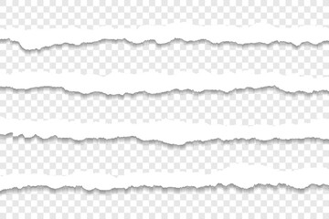 Realistic horizontal torn paper strips on transparent background	

