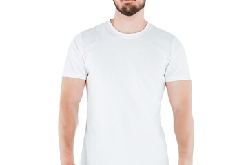 Man in white t-shirt and jeans isolated on white background