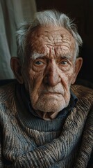 Elderly man in an uncluttered setting with room for text