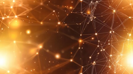 A vibrant, glowing network of lights and connections in golden hues, resembling a digital or cosmic landscape.
