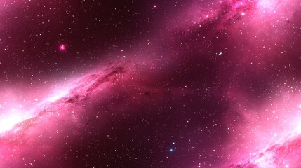 A vibrant cosmic scene filled with swirling pink nebulas and scattered stars, evoking the beauty of the universe and its celestial wonders.