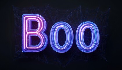 Colorful neon sign displaying the word 'Boo' on a dark background, perfect for Halloween themes.