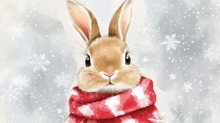 Adorable winter bunny illustration in watercolor style featuring a festive theme