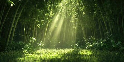 Obraz premium bamboo in a lush garden setting, lush garden with bamboo plants