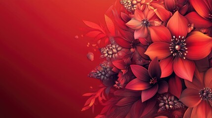 Red fractal artwork featuring fantasy flowers designed with a space for custom text insertion set against a vibrant red backdrop