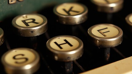 A detailed shot of a vintage typewriter's keys, focusing on the letters and the wear on the keys.