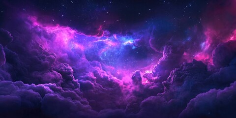 Obraz premium Starry space background featuring a dark sky with nebula textures, cosmic elements, and a deep fantasy gradient creating a serene and glowing atmosphere of infinite beauty