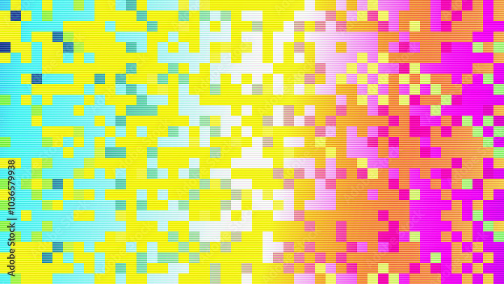 Wall mural abstract pixelated interlaced colorful rainbow 8 bit cyber retro game glitch tv static pixel noise t