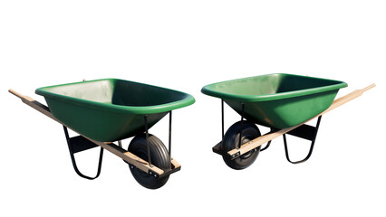 green wheelbarrow isolated on white