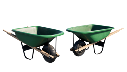 green wheelbarrow isolated on white