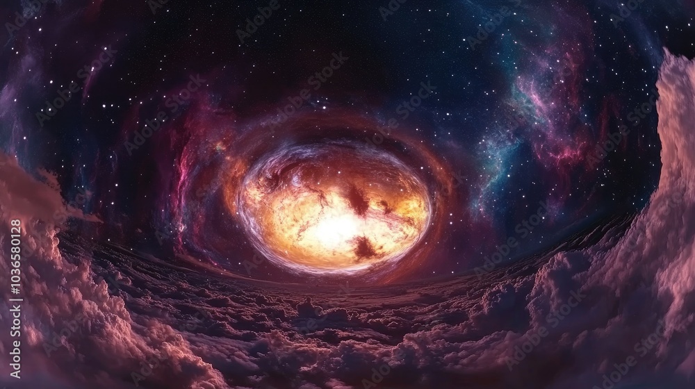 Wall mural 360 degree space background featuring nebula and stars equirectangular projection environment map 3d