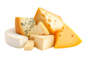 Dutch cheese wheel isolated on a white transparent background. Concept of dairy products and cheese varieties in food photography