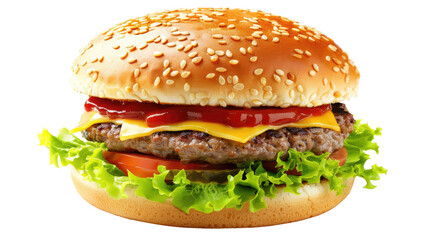 burger on white isolated on clear png background and transparent background. food drink and dessert concept for cafe and restaurent, AI generative.	