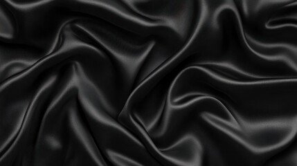 Obraz premium Luxurious Black Silk Close-Up: Shiny, Wrinkled Satin Fabric with a Soft, Glossy Sheen - Elegant Background