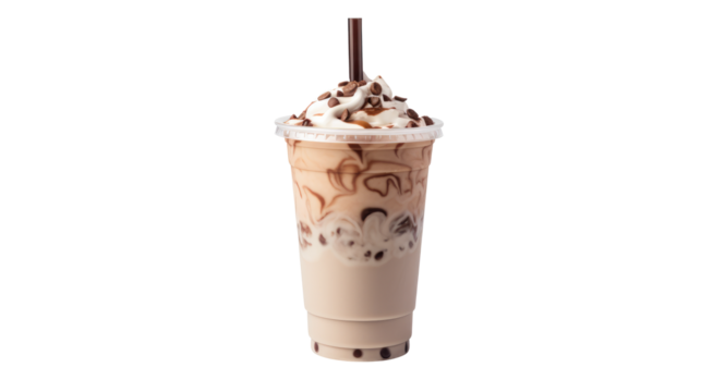 Mocha coffee ice cream milk shake on white isolated on clear png background and transparent background. food drink and dessert concept for cafe and restaurent, AI generative.