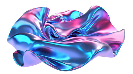 Obraz premium A flowing, iridescent fabric showcasing vibrant blue and pink hues.