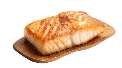 fish steak on white isolated on clear png background and transparent background. food drink and dessert concept for cafe and restaurent, AI generative.