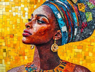A mosaic of a woman wearing a turban and earrings