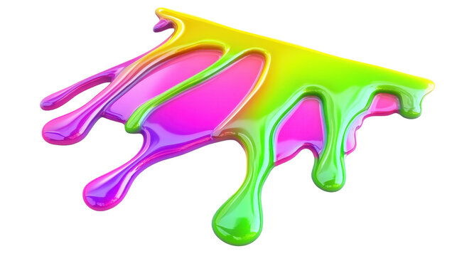 A vibrant, dripping paint splash in rainbow colors, showcasing a glossy texture.