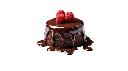 Molten chocolate cake on white isolated on clear png background and transparent background. Bakery and pastry concept for cafe and restaurent, AI generative.	
