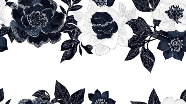 Lace border motif featuring a bouquet of beautifully illustrated ethnic flowers and leaves Handmade floral ornament suitable for fashion products