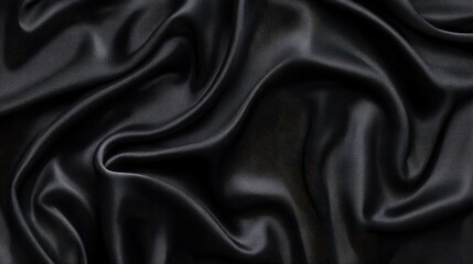 Fototapeta premium Close-Up of Black Silk Fabric: Smooth, Glossy Folds with Luxurious Texture and Elegant Drapery