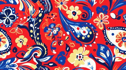 Red traditional ethnic paisley floral pattern with an abstract Ikat design suitable for seamless fabric prints clothing carpets curtains and sarongs