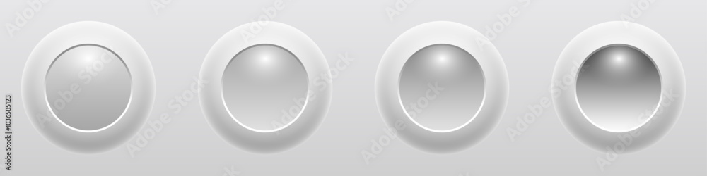 Poster White grey shiny buttons for user interface, simple 3D modern design for mobile, web, social media, business. Minimal style UI icons set.