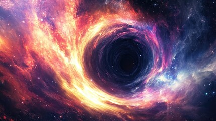 Huge black hole warps space in a 3D cartoon rendering 5K realistic science fiction art