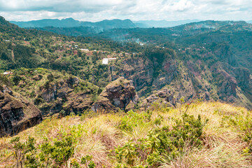 Naklejka premium Scenic view of a mountain landscapes at Kambe Peak on the Usambara Mountains in Lushoto, Tanga Region, Tanzania 