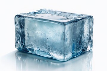 Obraz premium Pristine ice block suspended in whiteness, exuding purity and freshness.