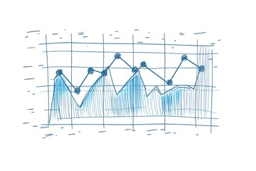 Hand-drawn Blue Line Graph with Black Dots on a Grid