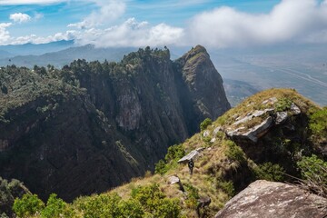 Fototapeta premium Scenic view of a mountain landscapes at Kwa Mkeka Peak on the Usambara Mountains in Lushoto, Tanga Region, Tanzania 