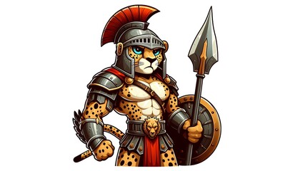 Fototapeta premium The Cartoon Gladiator Cheetah on a Quest