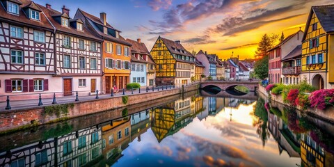 Lauch River's serene waters meander through Colmar's vibrant embrace.