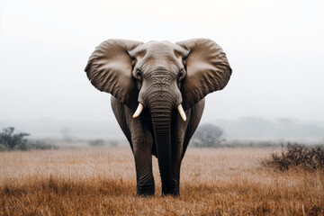 Fototapeta premium Majestic African elephant standing gracefully in the savanna during early morning hours