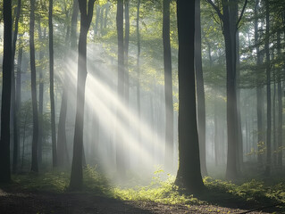 Obraz premium Sunlight Beaming Through Forest Trees