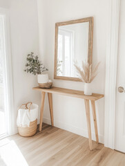 Minimalist Entryway with Wooden Console and Mirror