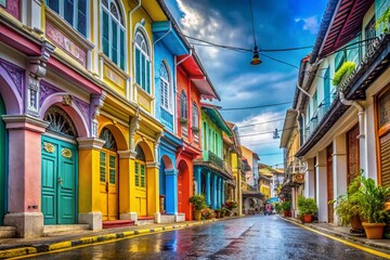 Obraz premium Explore Old Town Phuket, Thailand, through intricate macro photography, capturing the beauty of its aged structures.